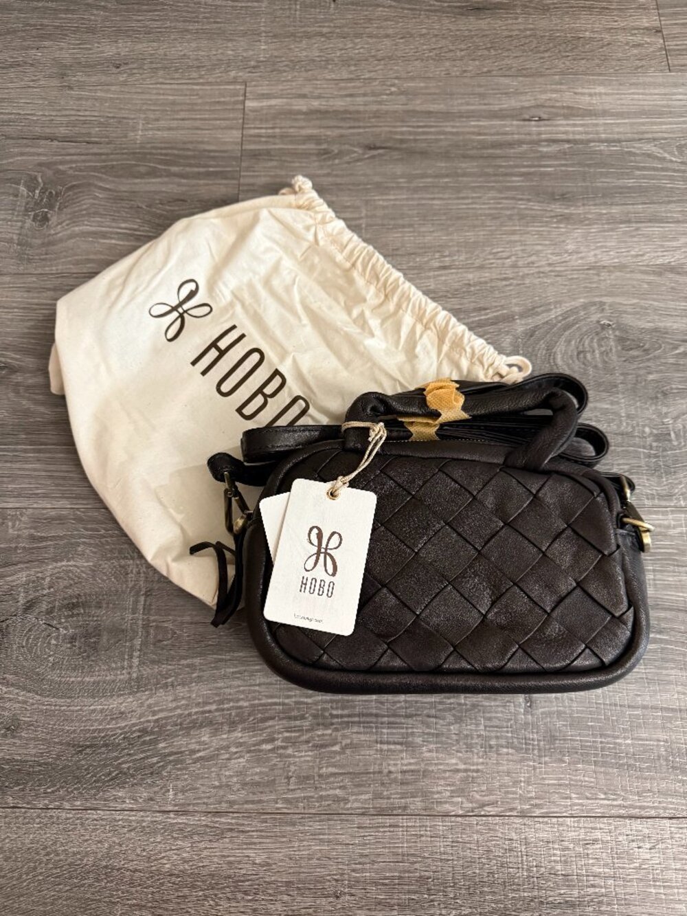 HOBO Maze Woven Genuine Leather Satchel Black Camera Bag NWT